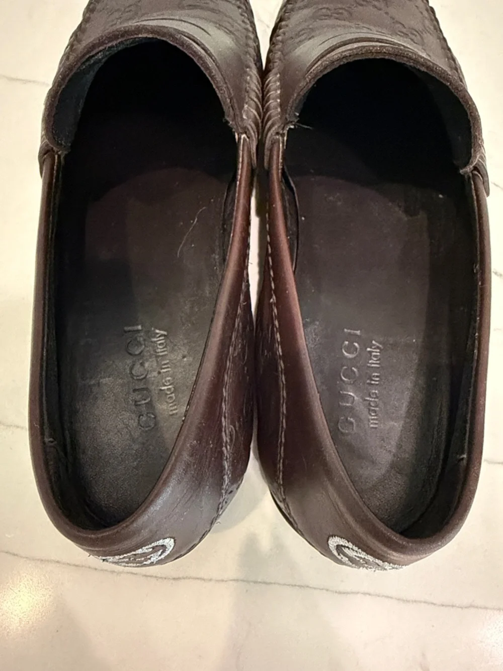 Gucci Brown Embossed GG Leather Penny Loafers - Picture 7 of 12